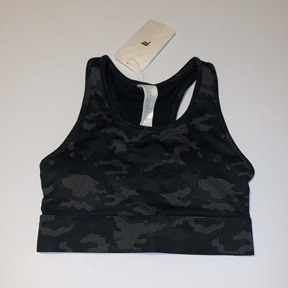 🆕 Fabletics “Mila” Black and Grey Camouflage Print Sports Bra - Women’s Size XS - Picture 2 of 8